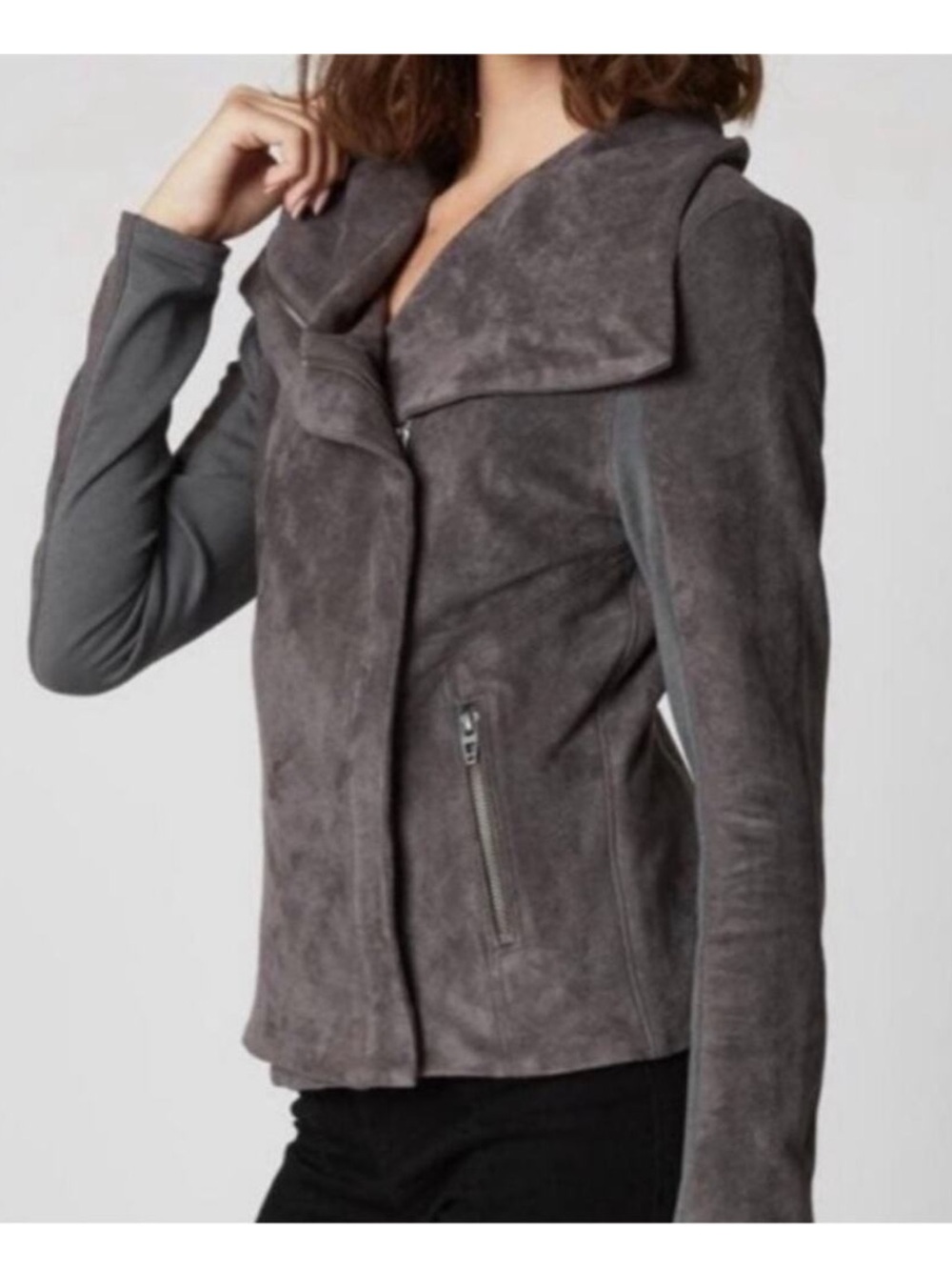 🩶BLANKNYC Gray Suede-Look Asymmetrical Moto Jacket